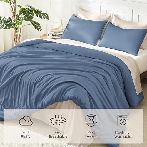 Litanika Haze Blue Twin/Twin XL Comforter Set, 2 Pieces Lightweight Solid Bedding Set, All Season Fluffy Bed Set (66x90In Comforter & 1 Pillowcase) thumbnail 3