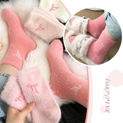 CharmBurst 5 Pairs Fluffy Cosy Socks Ladies With Bow, Warm Winter Socks, Thick Furry Socks For Home, Winter Thermal Socks Ladies, Soft Sleep Socks thumbnail 6