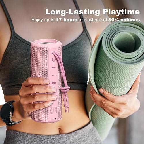 MIATONE Boombox Outdoor Portable Bluetooth Speaker Waterproof Wireless Speakers Gifts for Women Mothers Mom Wife Her - Pink thumbnail 6