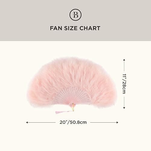 BABEYOND Marabou Feather Fan 20s Vintage Folding Fan Flapper Hand Fan for Costume Dancing Show Tea Party Wedding Decoration (Pink-Pink Rib) thumbnail 7