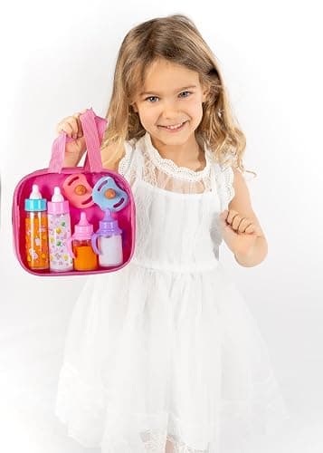 fash n kolor® My Sweet Baby Disappearing Doll Feeding Set, Baby Care 6 Piece Doll Feeding Set - for Toy Stroller | 2 Milk & Juice Bottles with 2 Toy Pacifier for Baby Dolls - Kids Gift Set thumbnail 6