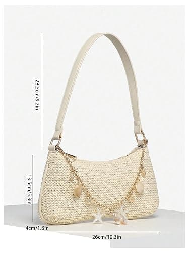 GORGLITTER Women's Boho Seashell Beaded Bag Woven Straw Bags Summer Clutch Purse thumbnail 6