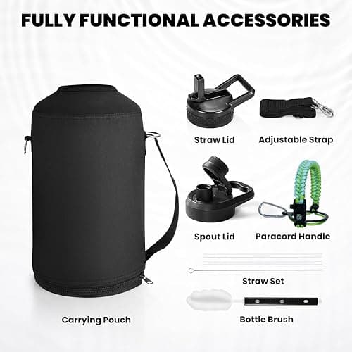 RAYMYLO One Gallon Water Bottle Insulated, Triple Walled Vacuum Stainless Steel (Cold for 48 Hrs), Leak Proof & Non-BPA, Large Water Flask Jug with Paracord Handle & Straw Spout Lids thumbnail 6