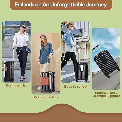 Joyway 20in Carry On Luggage with Cup Holder and USB Port, 25% Expandable Capacity, Smart Suitcase with Anti Slip Wheels and Handbag, Perfect for Men and Women 3 Piece Set Black thumbnail 8