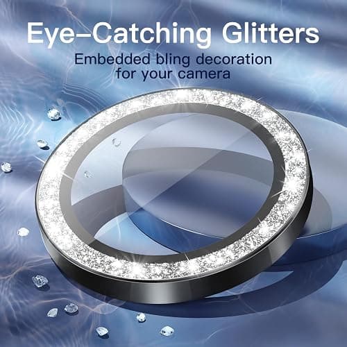 JETech Camera Lens Protector for iPhone 15/15 Plus, Black, 1 Set | Bling Glitter Individual, 9H Tempered Glass, Metal Ring Cover, HD Clear thumbnail 3