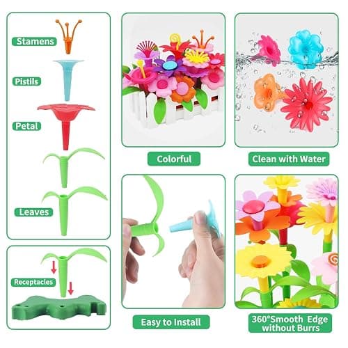 CENOVE Birthday Toys Gifts for 3 4 5 Years Old Toddler Girls Boys,Flower Garden Building Toy STEM Educational Activity Preschool Gift Toys for Kids Age 3+ with Storage Box thumbnail 3