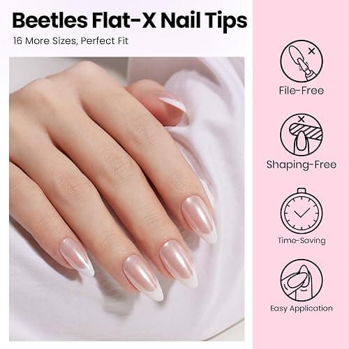 Beetles Gel Nail Kit Flat-X, Almond Medium, 320pcs 16 Sizes Nail Tips | 20g Nail Glue Hand-Free,10ml Glue Remover, 7.5ml Base Gel &Top Coat, Mini Lamp, Acrylic Press On Nail, Extension DIY at Home thumbnail 7