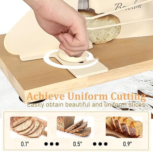 Brvclon Manual Bread Slicer for Homemade Sourdough,Adjustable Thickness,Hand Crank Bread Slicer with Stainless Steel Blade, Aluminum Alloy Frame & Solid Wood Base,Comes with 10 Bread Bags thumbnail 2