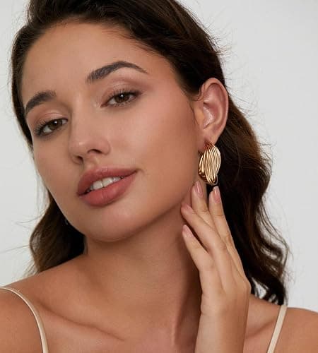 Gold Hoop Earrings Set for Women, 18 Pairs Hypoallergenic Statement Open Pearl Hoops Earring for Multipack, Gold Chunky Hoop Earrings for Women Trendy Jewelry thumbnail 5