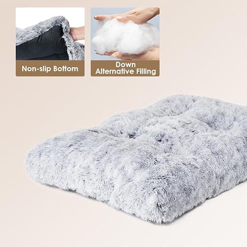 EHEYCIGA Fluffy Dog Crate Bed, Plush Extra Large Plus Dog Pillow, Grey | Xlarge Calming Anti Anxiety Plush Faux Fur Mat for Large size dogs, Washable Soft Warm Plus Dog Pad with Non-Slip Bottom thumbnail 4