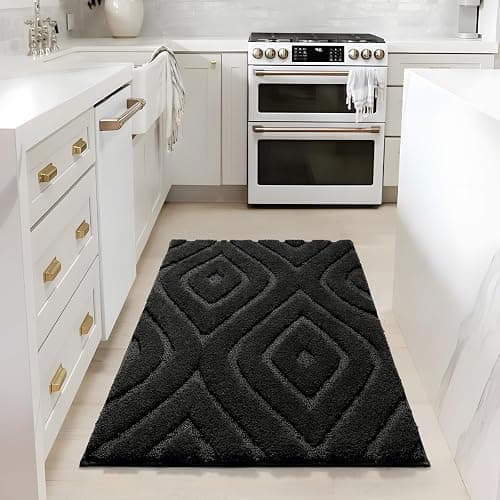 DEXDE Bathroom Rugs 20x32 Inches - Boho Bath Rug Geometric Non-Slip Machine Washable Soft Quick Dry Plush Bath Mat for Bathroom, White thumbnail 2