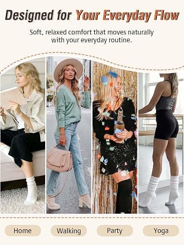Rehelu Womens Scrunch Long Socks Retro Cute Cotton Slouchy Boot Socks Lightweight High Tube Slouch Sock for Women 3 Pairs thumbnail 7