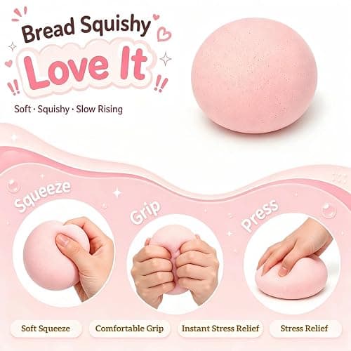 Tim Chess Pink Cheese Slow Rising Squishy, Sticky Bread Squishy Stress Ball | Foam Bread Butter Squishy Round for Adult Stress Relief Desk Decor thumbnail 6