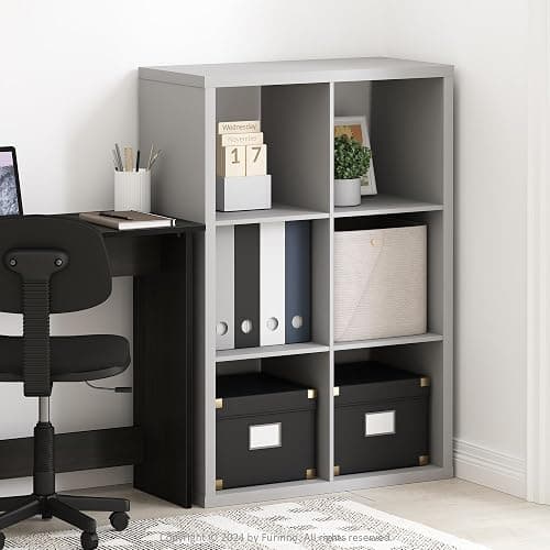 Furinno CUBICLE Book Shelf, 6-Cube Bookshelf, Thick Frame Horizontally & Vertically Reversible Bookcase with Open Back, 14.6" x 44" x 30", for Living Room, Bedroom, Home Office, Light Grey thumbnail 4