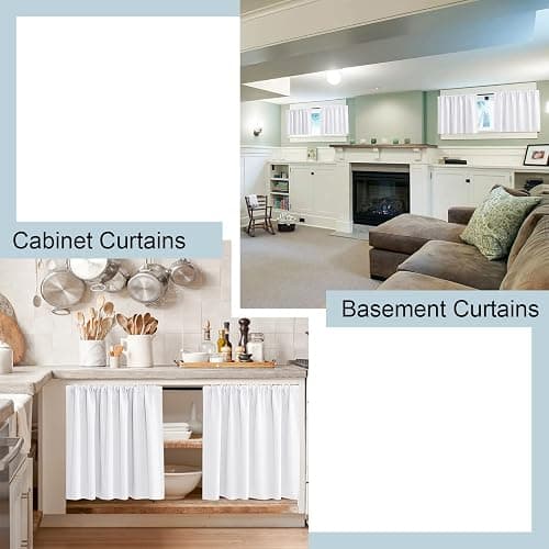 White Short Kitchen Curtains 24 Inch Length Blackout Rod Pocket Darkening Thermal Insulated Privacy Window Treatment Small Camper Curtain Drapes for Bathroom Travel RV (2 Panels, 42 by 24 Inches) thumbnail 7