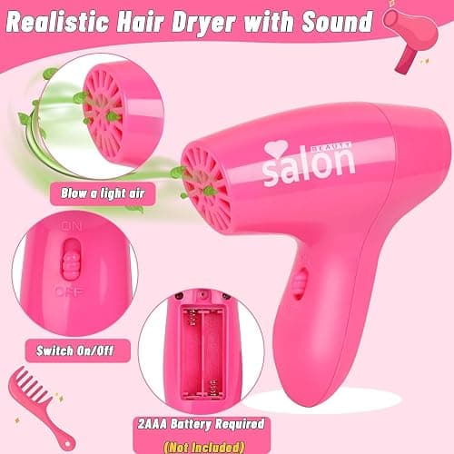 Gifts2U Hair Salon Toys for Girls, Girl Beauty Salon Playset Pretend Hair Styling Set with Blow Dryer, Barber Costume Apron, Scissors Styling Manu, Fake Money and Functional Stylist Accessories. thumbnail 2