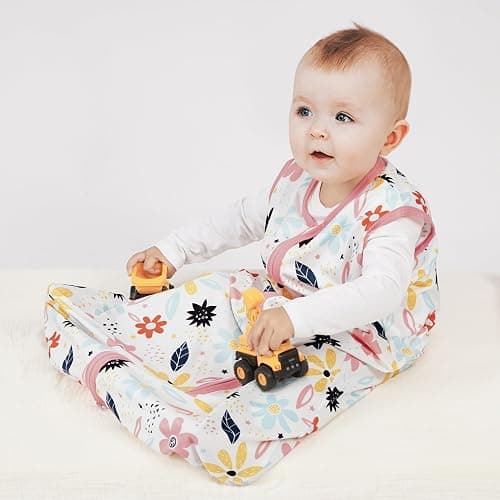 BSTOPPT 3 Pack Baby Sleep Sack 6-12 Months 100% Rayon Cotton Baby Sleeping Bag 2-Way Zipper Toddler Wearable Blankets TOG 0.3 （Heart&Pink&Floral） - Heart&pink&floral - Medium thumbnail 2