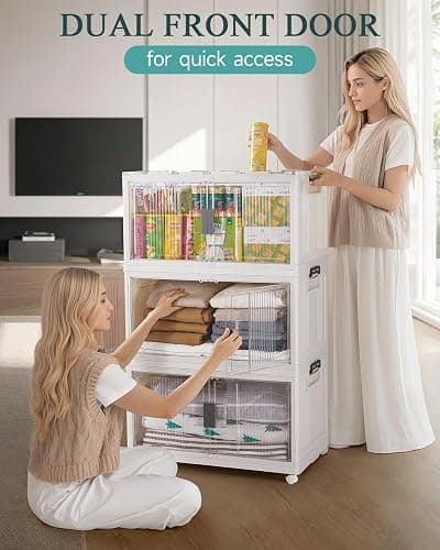 OlarHike 23QT Stackable Storage Bins with Lids - Folding Storage Box with Doors and Wheels, Collapsible Plastic Storage Drawers for Closets and Organization, Garage, 3 Pack Cubes, Gifts for Family thumbnail 6