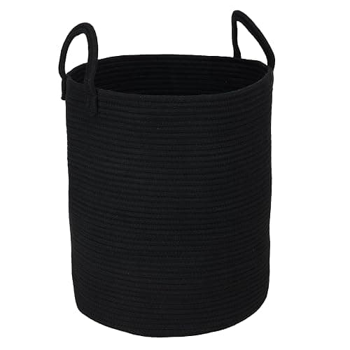 XUANGUO Black Cotton Rope Laundry Basket Hamper for Clothes Woven Storage Basket for Living Room Bedroom Boho Tall Rope Baskets for Blanket Toys Pillow Towels Baby Nursery Hamper Bin Large - Image 1
