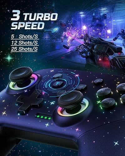 VOYEE Switch Controller, LED Star Wireless Pro Controllers Compatible with Switch/Lite/OLED, Multi-Platform Windows PC with 9 Colors Colorful RGB Lights/Programmable/Vibration/Turbo/Wakeup thumbnail 3