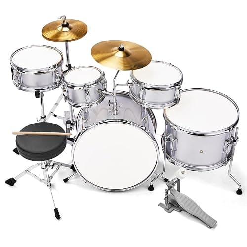 EPOFIT 14-Inch Kids Drum Set, 5-Piece Junior Beginner Drum Set for Kids with Cymbals, Adjustable Stool, Two Pairs of Drumsticks, Pedal & Screw Wrench – Silver thumbnail 9