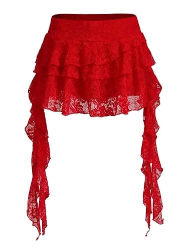Women's Y2K Mini Skirt Ruffle Lace Asymmetrical Cute Skirts Layered Flowy Pleated Skort with Shorts for Concert Party - Image 1