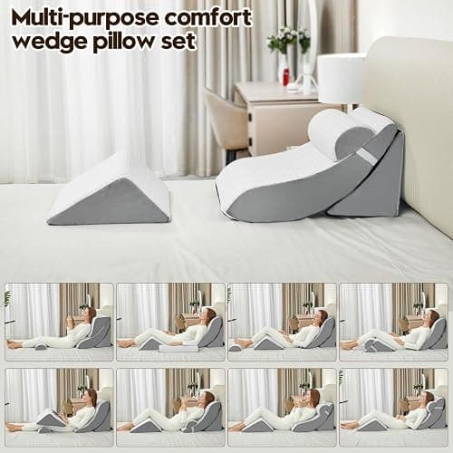 PIASHJOY 4pcs Wedge Pillow Set for After Surgery,Bed Wedge Pillows for Sleeping for Relief of Body Back and Leg Pain, 45 Degree Wedge Pillow for Acid Reflux Relief and Anti-snoring thumbnail 6