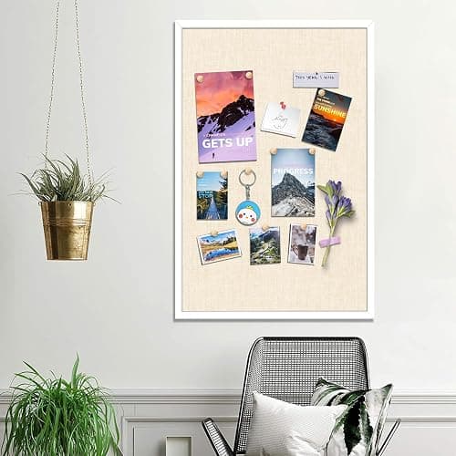 Cork Board with Linen 36x24 inch Bulletin Board Office Decor Hanging Pin Wood Framed Display Picture Vision Board Light for Wall School Office Bedroom (White, 36“×24“) thumbnail 5