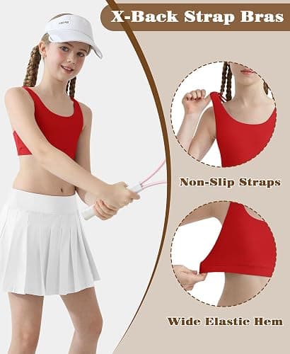 QooNoo Girls Training Bra Seamless Sport Bras for Teens Strappy Scoop Neck Yoga Crop Top Dance Kids Teens thumbnail 4