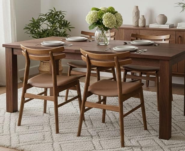 ROCITY Walnut Wooden Dining Chairs Set of 4, Faux Leather Upholstered Seating with Solid Wood Frame and Curved Back, for Dining Room and Restaurant Use, Brown - Image 1
