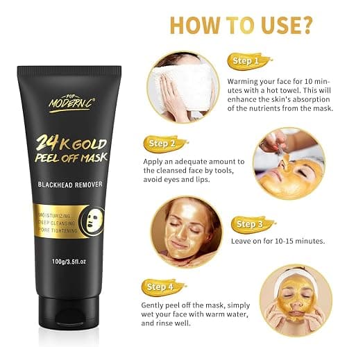 Blackhead Remover Mask, 24K Gold Peel Off Mask, Gold Facial Mask Anti-Aging, Deep Cleansing, Reduces Fine Lines＆ Wrinkles Great for All Skin, With Blackhead Remover Extractor Tools Kit & Brush thumbnail 7