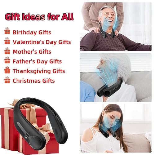 Portable Neck Fan, Personal Wearable Bladeless Fan, 6000mAh USB Rechargeable, 360° Airflow, LED Display, 4-Speeds, Hands Free Fan for Outdoor Indoor, Birthday Gifts for Men Women Dad Mom (Black) thumbnail 5