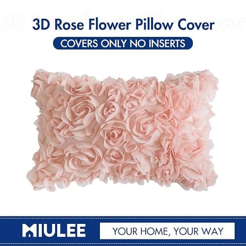 MIULEE 3D Decorative Romantic Valentines Stereo Chiffon Rose Flower Throw Pillow Cover Solid Pillowcase for Girl Women Wedding Sofa Bedroom Car Spring Decor 12x20 Inch 30x50cm Peach Pink thumbnail 6