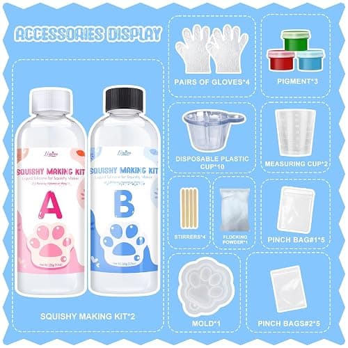 Liquid Silicone for Taba Squishy Kit - 200g 1:1 AB Ratio Mixed Super Soft Silicone Rubber for Squishy Maker, Perfect DIY Stress Relief Gift Making Kit for Taba Squishy, Taba Bear, Flocking Cat's Paw thumbnail 3