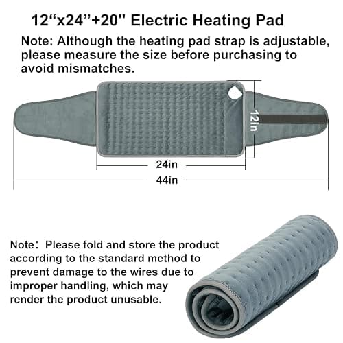 IGXHAVIZ Heating Pad for Back Pain Relief, Electric Heating Pad for Period Cramps Neck Shoulders with Belt, 4 Timer 6 Heat Setting & Auto Shut Off, 12"x24"+20" Large Moist Heat Pad for Mom,Dad thumbnail 8