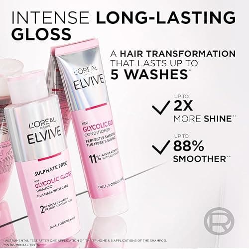 L'Oréal Paris Elvive Glycolic Gloss for Dull Porous Hair, Get The Shiniest Hair of Your Life, Glossing Routine for Mirror-Like Shine, Shampoo, Conditioner, Lamination Treatment, Leave-In Serum Set thumbnail 3