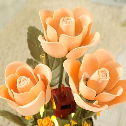 Electric Flower Bouquet Building Set 255PCS – Motorized Blooming Roses Flowers Botanical Kit, DIY Bonsai Style Bouquet of Flowers – Unique STEM Gift for Kids&Adults, Room & Desk Decor (Orange) thumbnail 5
