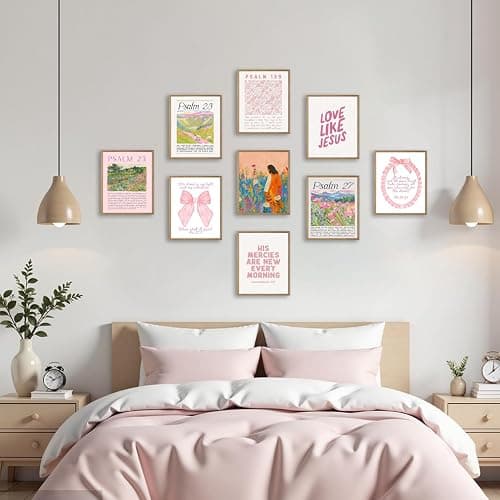 Msvenors Pink Christian Posters Wall Art Set of 9, Bible Verse Canvas Wall Decor Religious Jesus Pictures Scripture Bundle Girls Room Prints Bow Artwork Trendy Preppy Painting Decor 8x10 Inch Unframed thumbnail 2