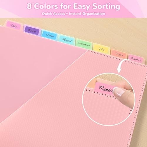 SUIN 8 Tab Binder Dividers with Pockets - Heavy Duty Plastic Dividers for 3 Ring Binder, Letter Size Poly Page Separators with Tabs & Label Stickers, Diamond Texture, 8 Pastel Colors, 2-Pack thumbnail 5