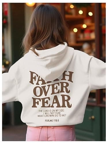 RoseSeek Girl's Letter Graphic Hoodies Long Sleeve Faith Over Fear Hoodies Sweatshirts Pullovers Trendy thumbnail 4