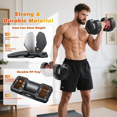 XDDIAS Adjustable Dumbbell Set of 2, 25/55/80LB Dumbbell Set-Fast Adjust Weights Set, 5/10/16 in 1 Free Weights Dumbbells Set with Anti-Slip Metal Handle, Compact Size for Men/Women Home Gym Equipment thumbnail 4