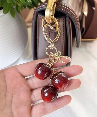 Cute Cherry Keychain Bag Charm with Bow Keychains for Women Bag Decor Her Friends Gift Christmas Birthday thumbnail 4