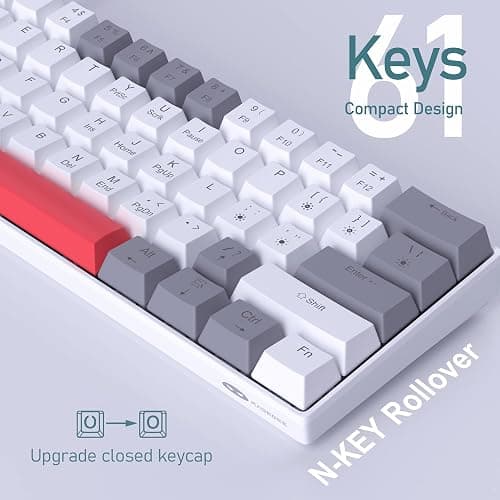 60% Mechanical Gaming Keyboard,Mixed Color Keycaps Gaming Keyboard with Red Switches, Detachable Type-C Cable Mini Keyboard with Blue LED Light for PC/Laptop thumbnail 3