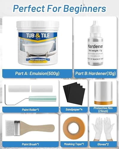 Tub and Tile Paint Refinishing Kit, 17.6oz Bathtub Refinishing Kit White with Tools and Hardener, Semi-Gloss White Tub Paint for Bathtub, Sink, Low Odor and Easy to Use, 25-30sq.ft thumbnail 3