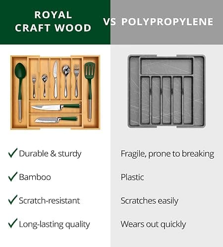 ROYAL CRAFT WOOD Luxury Bamboo Kitchen Drawer Organizer - Silverware Organizer, Utensil Holder & Cutlery Tray Drawer Dividers for Flatware (9 Slot, Natural) thumbnail 8