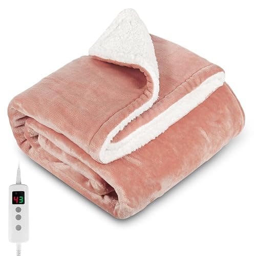 PROALLER Heated Blanket Electric Blanket Pink 50x60in, 10 Levels &1-9H Timer Auto-Off, Machine Washable, Soft Flannel Sherpa Full Body Warming, Sofa Bed Office Use, Heating Blanket - Image 1