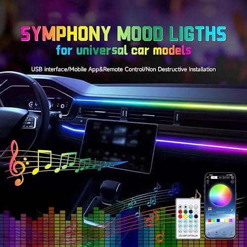 Goodream Interior Car Ambient Lighting Kit, 43.3 Inches RGB USB LED Ultrathin Acrylic Strip Lights Neon Accessories for Cars Truck SUV Center Console Dashboard with APP&Remote Control thumbnail 2