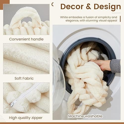 Honeydak Ribbed Rabbit Fur Stuffed Animal Storage Bean Bag Chair Cover (No Filler) Comfy Bean Bag Cover Without Filling or Home Bedroom Decor Organizing Plush Doll Textile Holder(Creamy White, L) thumbnail 4