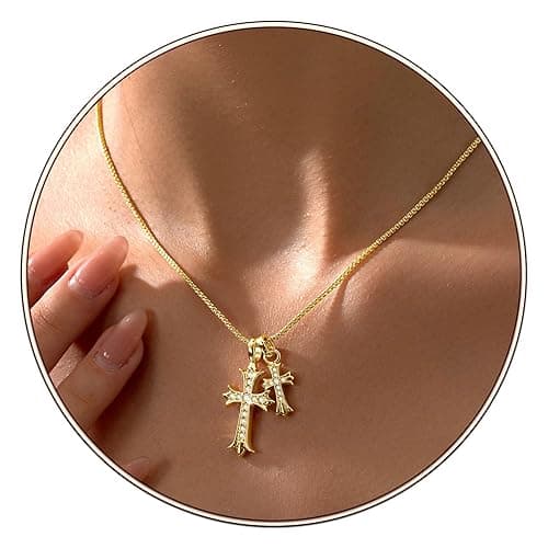 Partm Gold Cross Necklace for Women 14K Plated Dainty Pendant Cross Chain Faith Crucifix Choker Baptism Necklace for Women Trendy Religious Jewelry Hypoallergenic thumbnail 2
