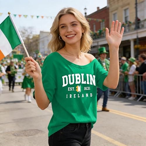 Women St. Patrick's Day Off The Shoulder Tops Shamrock Graphic Short Sleeve Tees Clover Printed Shirts Irish Gift thumbnail 6